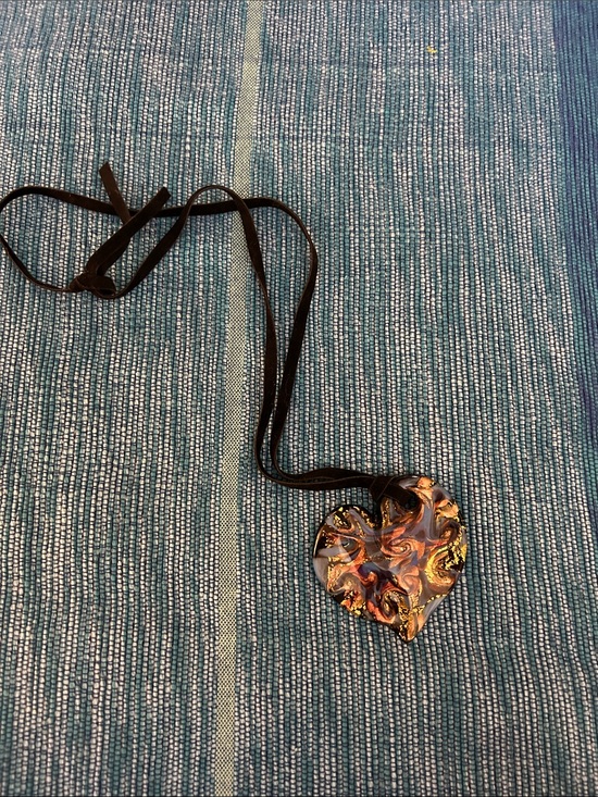 Jewelry - Handmade Murano Glass Gold & Copper Swirl Heart Pendant Necklace - Women Jewelry